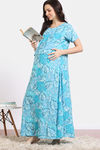 Coucou Maternity Woven Full Length Nightdress With Front Zipper And Discreet Feeding - Ocean Blue — thumbnail 4